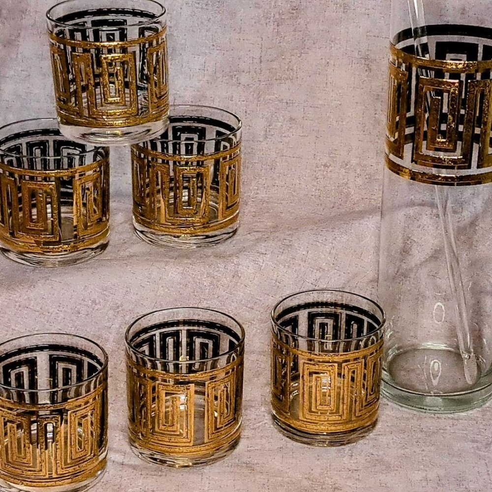 Vintage Culver Greek Key Barware Set